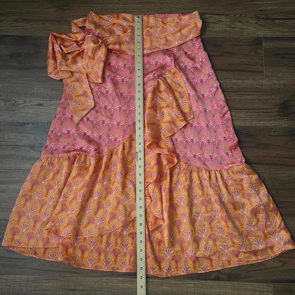 Never Fully Dressed Orange Pink Midi Wrap Skirt Ruffle Bow Women 8 Boho Festival - Picture 4 of 7